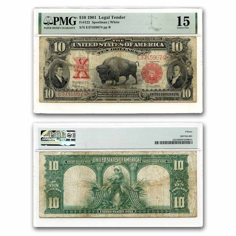 1901 $10 U.S. Note Lewis & Clark/Bison Fine-15 PMG (Fr#122)