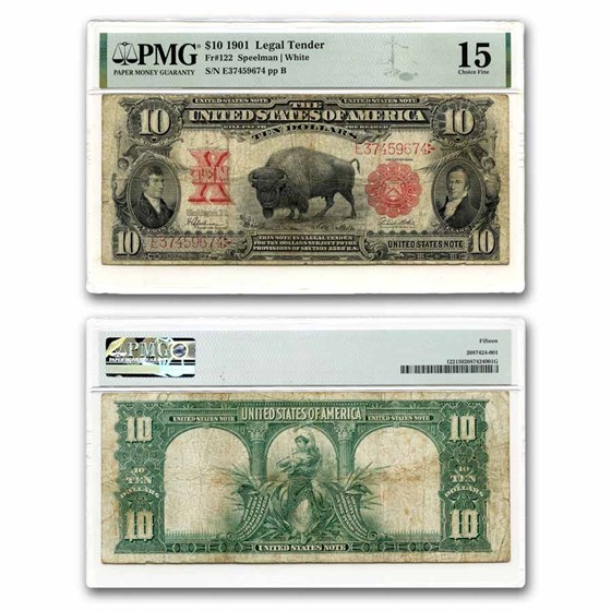 1901 $10 U.S. Note Lewis & Clark/Bison Fine-15 PMG (Fr#122) 1901 $10 U.S. Note Lewis & Clark/Bison Fine-15 PMG (Fr#122)