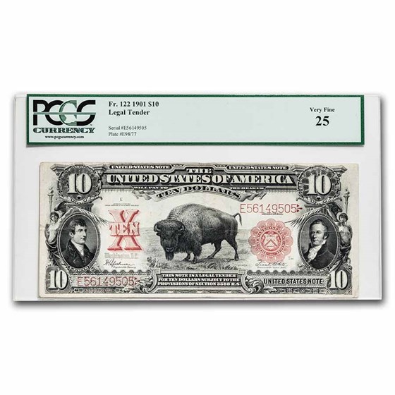 1901 $10 U.S. Note Lewis & Clark/Bison VF-25 PCGS (Fr#122) 1901 $10 U.S. Note Lewis & Clark/Bison VF-25 PCGS (Fr#122)