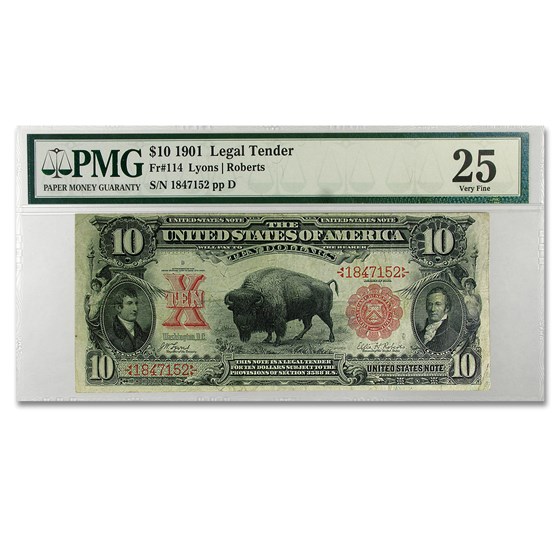 1901 $10 U.S. Note Lewis & Clark/Bison VF-25 PMG (Fr#114) 1901 $10 U.S. Note Lewis & Clark/Bison VF-25 PMG (Fr#114)