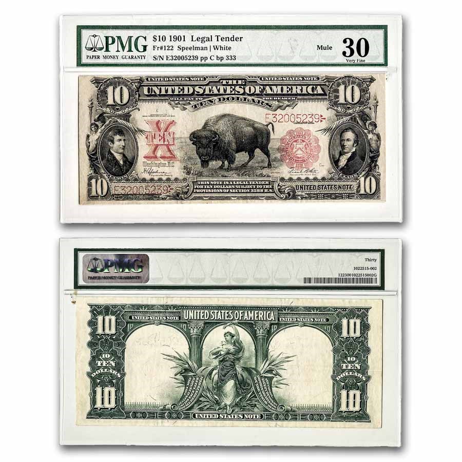 1901 $10 U.S. Note Lewis & Clark/Bison VF-30 PMG (Fr#122M) Mule