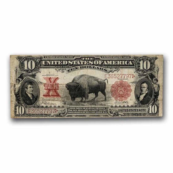 1901 $10 U.S. Note Lewis & Clark/Bison VF (Fr#122, Details)