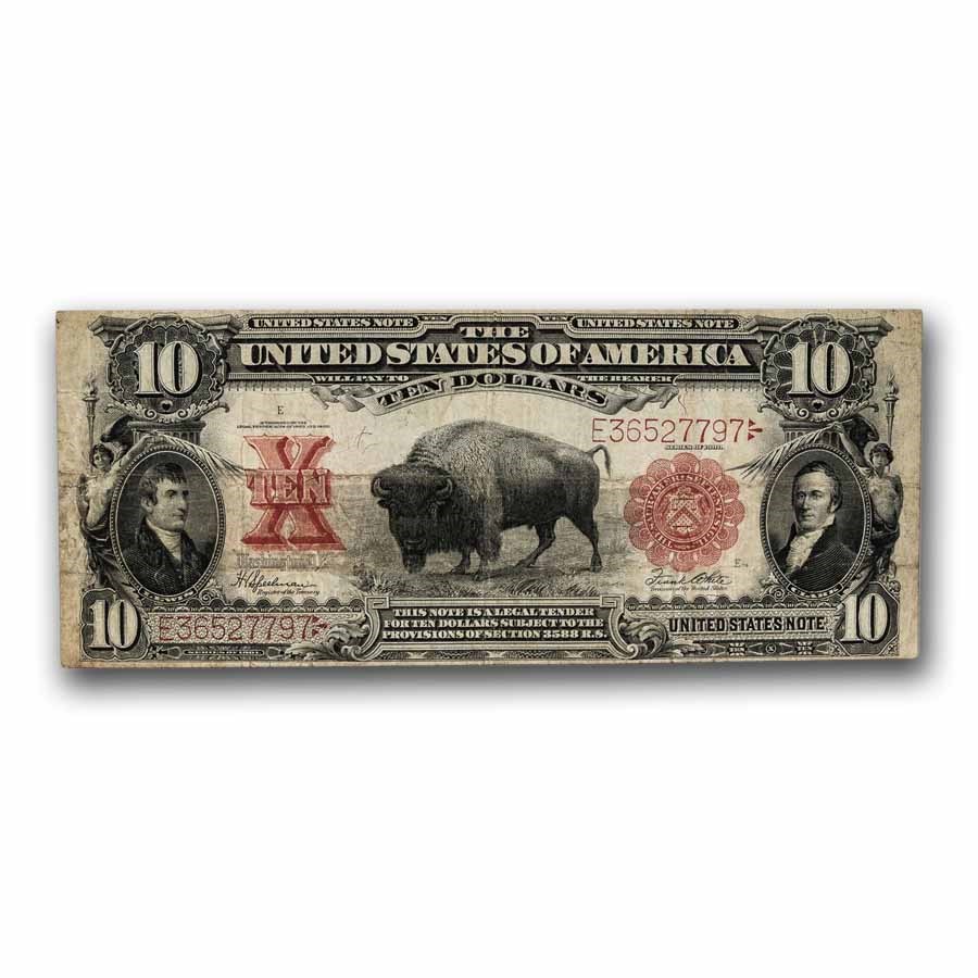 1901 $10 U.S. Note Lewis & Clark/Bison VF (Fr#122, Details)