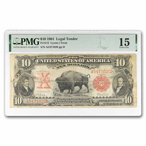 Buy 1901 $10 U.S. Note Bison F-15 PMG (Fr#115) | APMEX