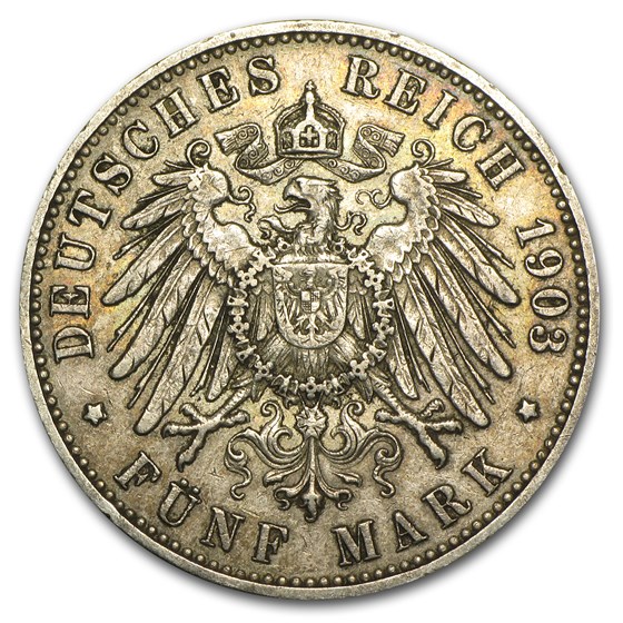 (1901-1913) German States Hamburg Silver 5 Marks XF (1901-1913) German States Hamburg Silver 5 Marks XF