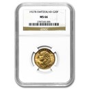 1901-1935 Switzerland Gold 20 Francs MS-66 NGC (Random)