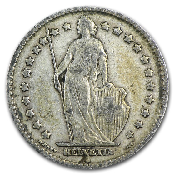 1901-1967 Switzerland Silver 1 Franc Avg Circ (ASW .1342) 1901-1967 Switzerland Silver 1 Franc Avg Circ (ASW .1342)