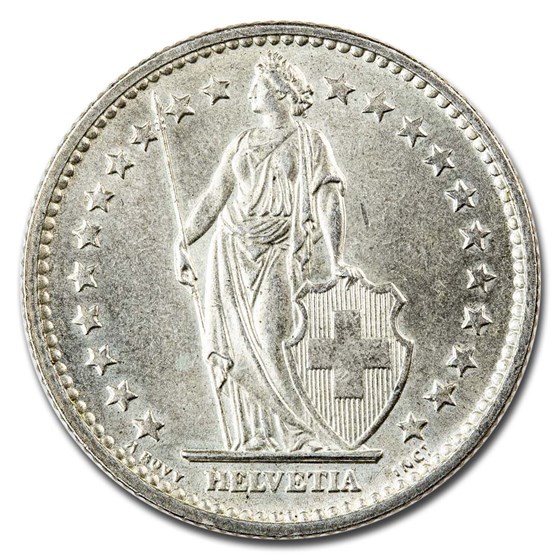 1901-1967 Switzerland Silver 2 Francs Avg Circ