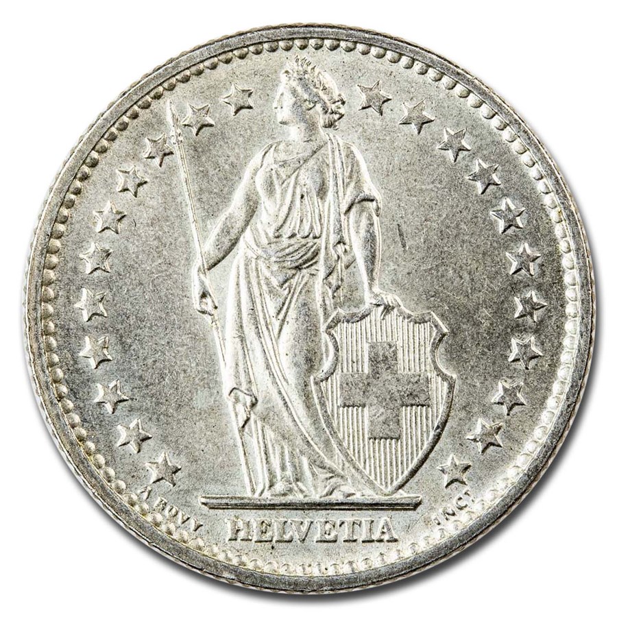 1901-1967 Switzerland Silver 2 Francs Avg Circ
