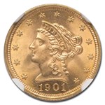 1901 $2.50 Liberty Gold Quarter Eagle MS-67 NGC