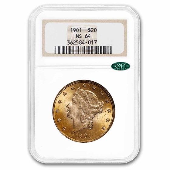 1901 $20 Liberty Gold Double Eagle MS-64 NGC CAC 1901 $20 Liberty Gold Double Eagle MS-64 NGC CAC
