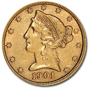 1901 $5 Liberty Gold Half Eagle AU 1901 $5 Liberty Gold Half Eagle AU
