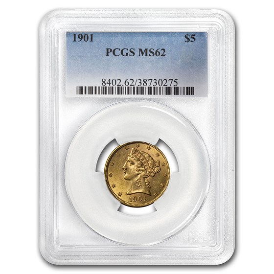 1901 $5 Liberty Gold Half Eagle MS-62 PCGS 1901 $5 Liberty Gold Half Eagle MS-62 PCGS