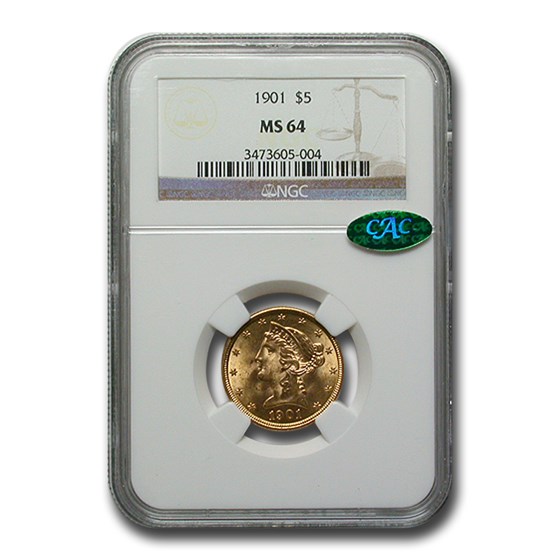 1901 $5 Liberty Gold Half Eagle MS-64 NGC CAC