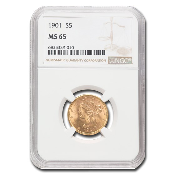 1901 $5 Liberty Gold Half Eagle MS-65 NGC 1901 $5 Liberty Gold Half Eagle MS-65 NGC