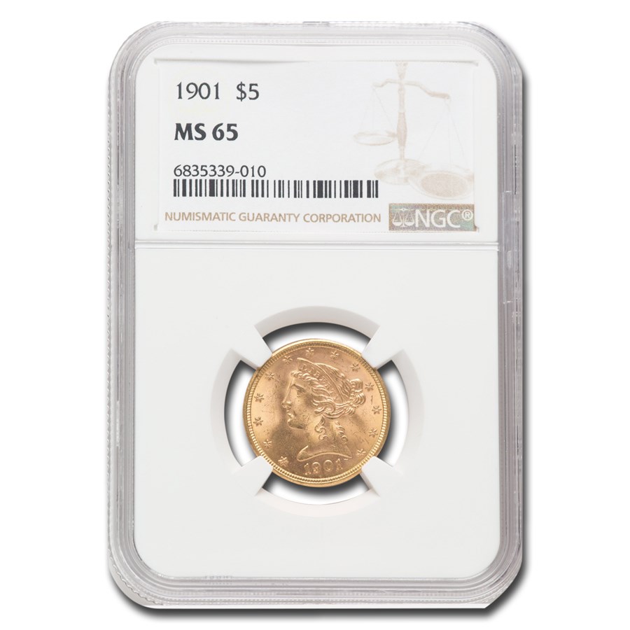 1901 $5 Liberty Gold Half Eagle MS-65 NGC
