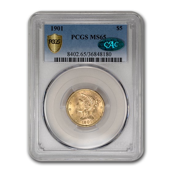 1901 $5 Liberty Gold Half Eagle MS-65 PCGS CAC 1901 $5 Liberty Gold Half Eagle MS-65 PCGS CAC