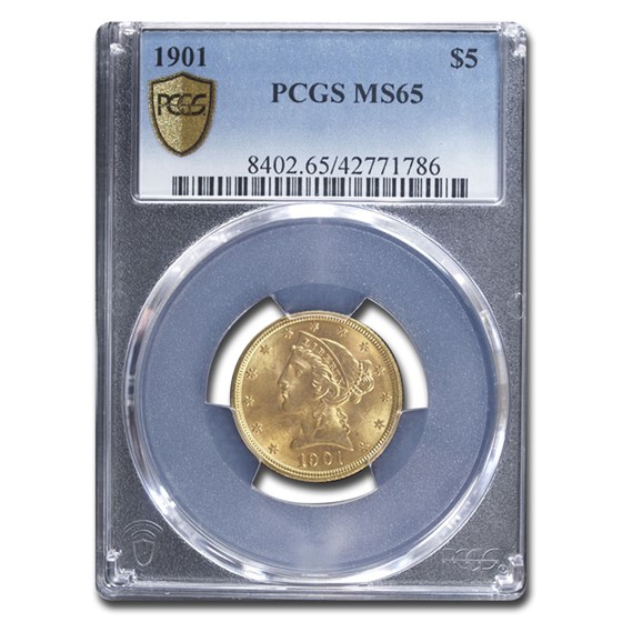1901 $5 Liberty Gold Half Eagle MS-65 PCGS 1901 $5 Liberty Gold Half Eagle MS-65 PCGS