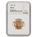 1901 $5 Liberty Gold Half Eagle MS-66 NGC