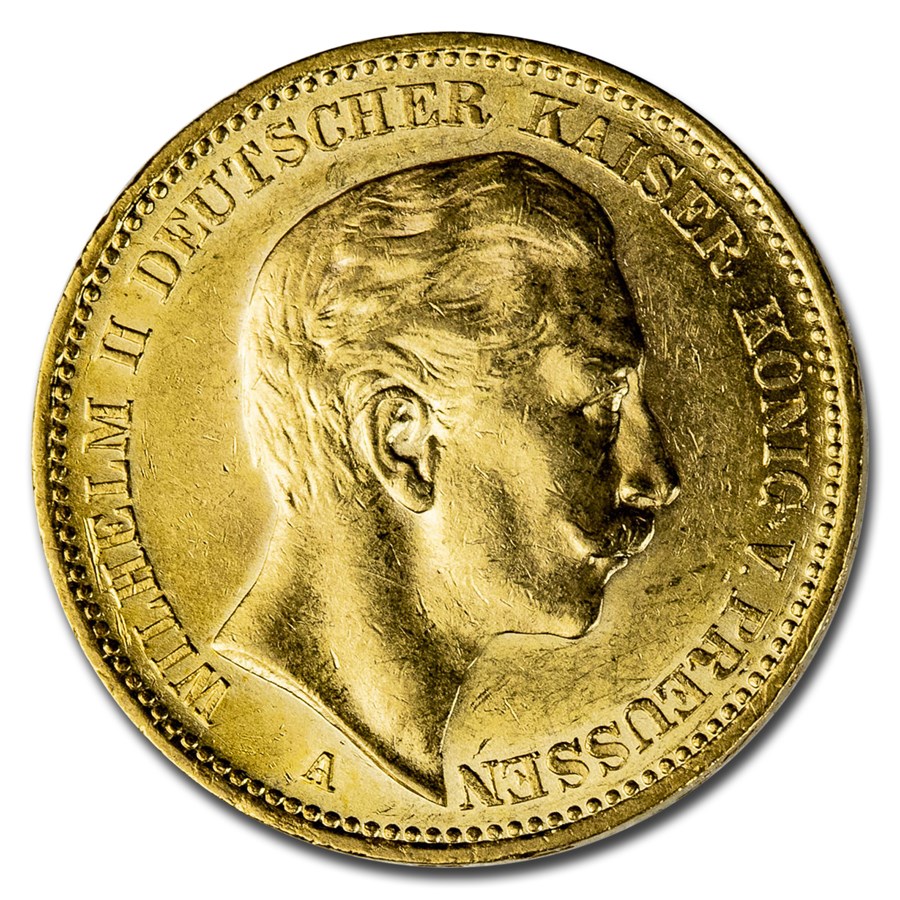 1901-A Germany Gold 20 Marks Prussia Wilhelm II BU