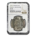 1901-A Germany Silver 5 Mark AU-58 NGC