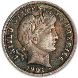 1901 Barber Dime Fine