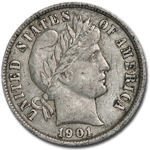 1901 Barber Dime XF 1901 Barber Dime XF