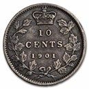 1901 Canada Silver 10 Cents Victoria XF