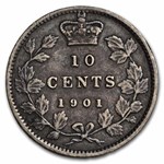 1901 Canada Silver 10 Cents Victoria XF