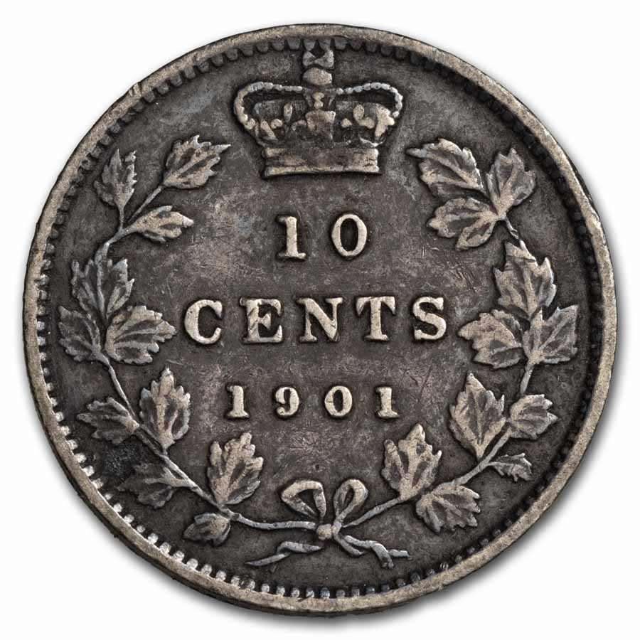 1901 Canada Silver 10 Cents Victoria XF