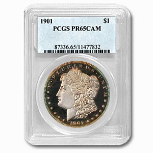 1901 Morgan Dollar PR-65 Cameo PCGS (Blue & Purple Rim Toning) 1901 Morgan Dollar PR-65 Cameo PCGS (Blue & Purple Rim Toning)