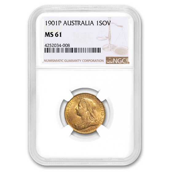 1901-P Australia Gold Sovereign Victoria Veil Head MS-61 NGC 1901-P Australia Gold Sovereign Victoria Veil Head MS-61 NGC