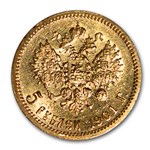1901 Russia Gold 5 Roubles BU