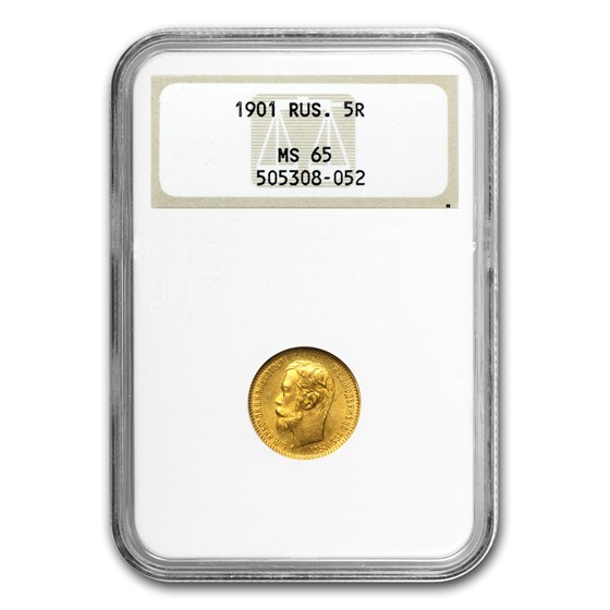 1901 Russia Gold 5 Roubles MS-65 NGC 1901 Russia Gold 5 Roubles MS-65 NGC
