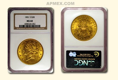 1901-S $20 Liberty Gold Double Eagle MS-60 NGC 1901-S $20 Liberty Gold Double Eagle MS-60 NGC
