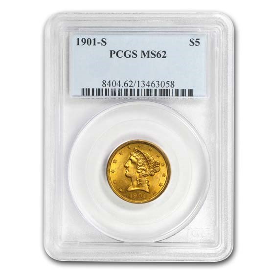 1901-S $5 Liberty Gold Half Eagle MS-62 PCGS 1901-S $5 Liberty Gold Half Eagle MS-62 PCGS