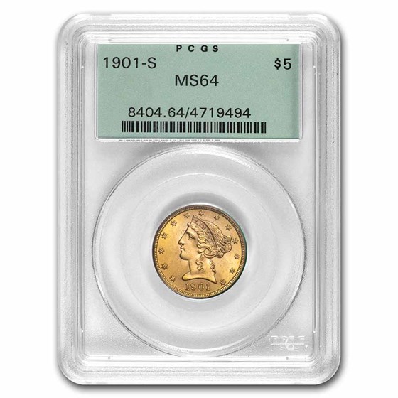 1901-S $5 Liberty Gold Half Eagle MS-64 PCGS (OGH) 1901-S $5 Liberty Gold Half Eagle MS-64 PCGS (OGH)