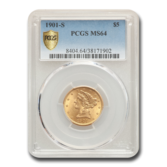 1901-S $5 Liberty Gold Half Eagle MS-64 PCGS 1901-S $5 Liberty Gold Half Eagle MS-64 PCGS