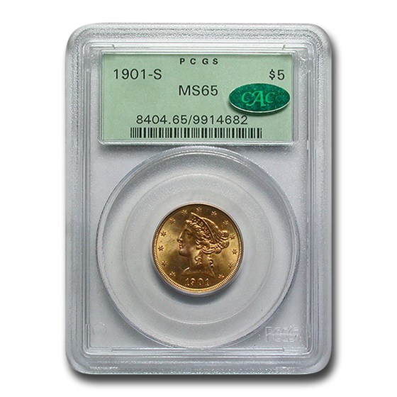 1901-S $5 Liberty Gold Half Eagle MS-65 PCGS CAC 1901-S $5 Liberty Gold Half Eagle MS-65 PCGS CAC