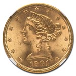 1901-S $5 Liberty Gold Half Eagle MS-66 NGC (LG/SM S, FS-501)