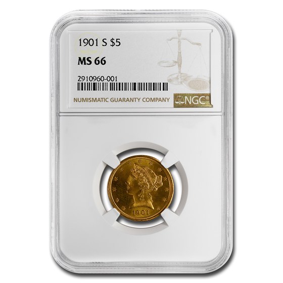1901-S $5 Liberty Gold Half Eagle MS-66 NGC 1901-S $5 Liberty Gold Half Eagle MS-66 NGC