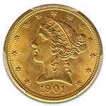 1901-S $5 Liberty Gold Half Eagle MS-66 PCGS