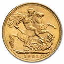 1901-S Australia Gold Sovereign Veil Head Victoria BU