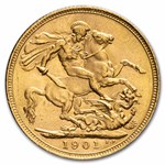 1901-S Australia Gold Sovereign Veil Head Victoria BU