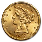 1901-S/S $5 Liberty Gold Half Eagle MS-65 PCGS (RPM FS-501)
