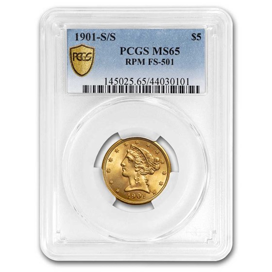 1901-S/S $5 Liberty Gold Half Eagle MS-65 PCGS (RPM FS-501) 1901-S/S $5 Liberty Gold Half Eagle MS-65 PCGS (RPM FS-501)