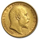 1902-1910 Great Britain Gold Half Sovereign Edward VII Avg Circ