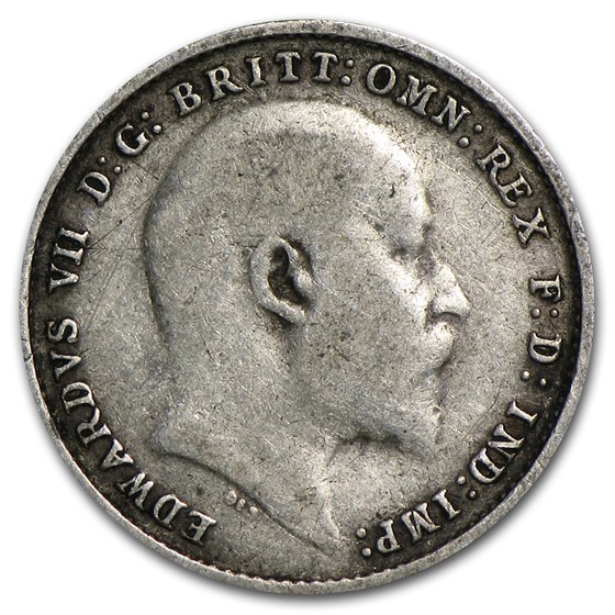 1902-1910 Great Britain Silver 3 Pence Edward VII Avg Circ 1902-1910 Great Britain Silver 3 Pence Edward VII Avg Circ