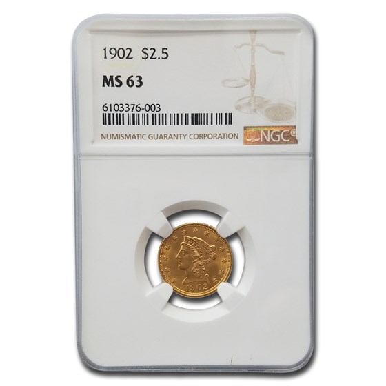 1902 $2.50 Liberty Gold Quarter Eagle MS-63 NGC 1902 $2.50 Liberty Gold Quarter Eagle MS-63 NGC