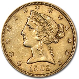 1902 $5 Liberty Gold Half Eagle AU